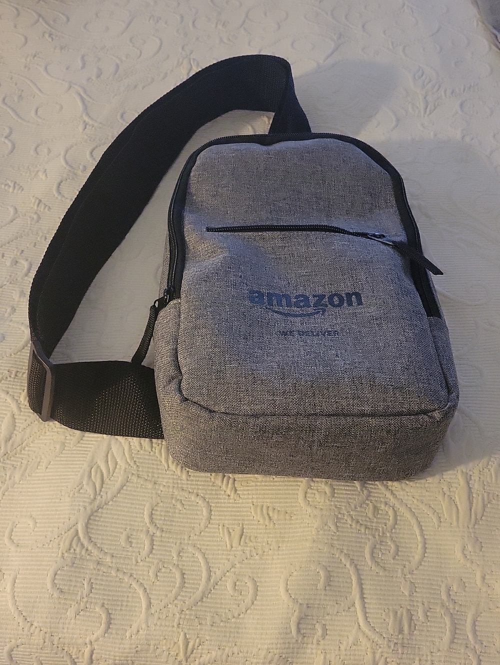 Amazon Gray Compact Sling Bag with Black Strap